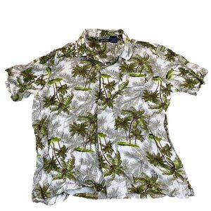 Puritan Mens Hawaiian Shirt XL Palm Tree Print Rayon Tropical Beachwear